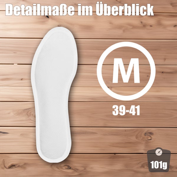 Weiße Schuheinlegesohle Größe M für Schuhgrößen 39 bis 41 mit einem Gewicht von 101 Gramm.