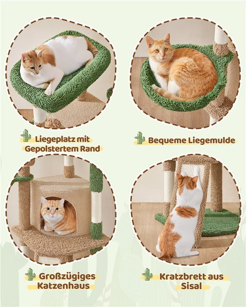 Katzenkratzbaum mit Liegeplatz, Liegemulde, Katzenhaus und Sisalkratzbrett