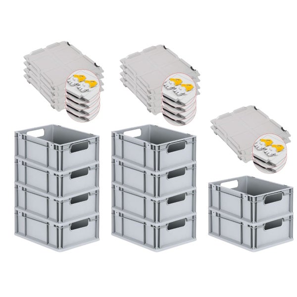 PROREGAL Spar Set 10x Eurobox Nextgen Economy Mit Scharnierdeckel & Gelben Schiebeschnappverschlüssen Griffe Offen HxBxT 17 x 30 x 40 cm 16 Liter