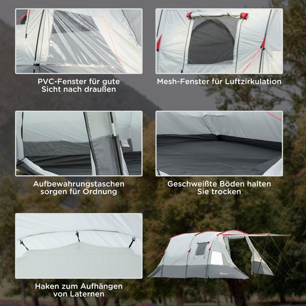 Outsunny Campingzelt für 8 Personen, mit Schlafkabine, 510L x 240B x 180H cm, PE, Polyester, Fiberglas, Grau