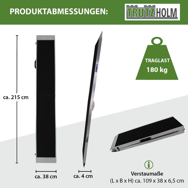 TRUTZHOLM Hunderampe klappbar 215 cm Traglast 180 kg Alu grau schwarz