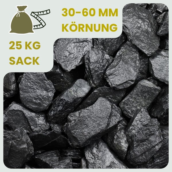 Anthrazitkohle mit einer Körnung von 30 bis 60 Millimeter im 25 Kilogramm Sack