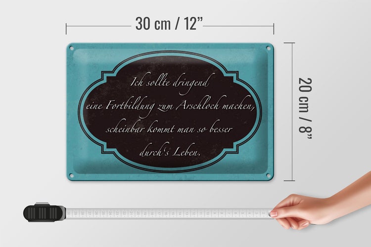 Blechschild Spruch 30x20cm ich Fortbildung zum Arschloch
