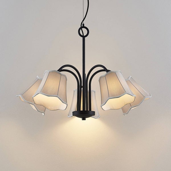 Lucande Pendelleuchte Binta (Retro, Vintage Antik) in Alu aus Textil (5 flammig E14) - Hängeleuchte Esstischlampe Hängelampe Wohnzimmerleuchte