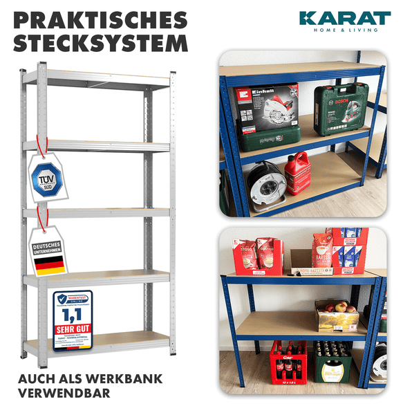FLOORDIREKT Schwerlastregal - Universal einsetzbar - Verzinkt - 180 x 90 x 60 cm - Traglast 875 kg