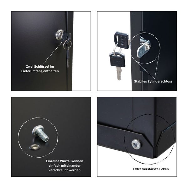 Dreistöckiger Stahlschrank mit abschließbaren Türen