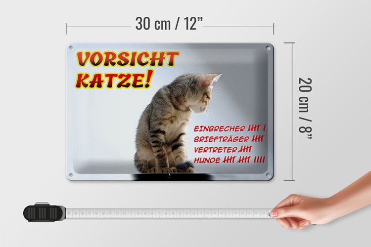 Blechschild Spruch 30x20cm Vorsicht Katze Strichliste