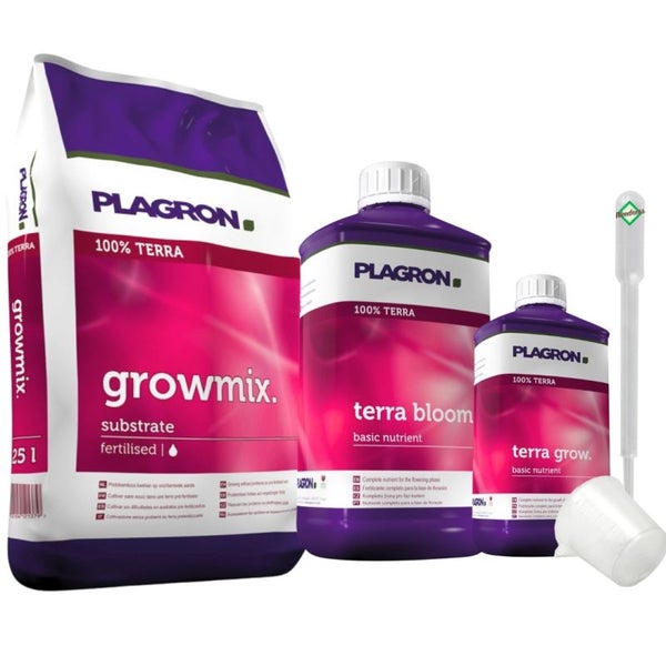 Plagron Growmix Erde-Set mit 50L Premium-Erde + Terra Grow & Bloom Dünger • Komplettset für kräftiges Wachstum & Blüte • inkl. Pipette für präzise Dosierung