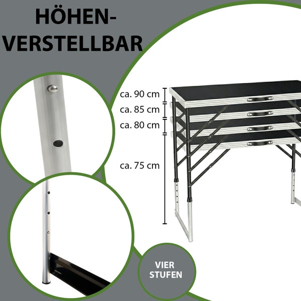 Höhenverstellbarer Tapeziertisch mit vier Stufen und einstellbaren Tischbeinen