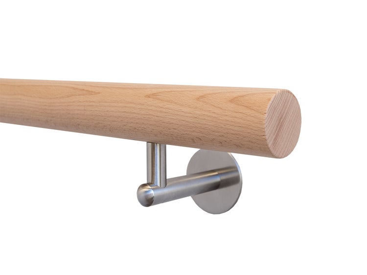 Handlauf Meyer Treppengeländer Buche – Komplett-Set, Rund, 100cm, mit Handlaufhalter aus Edelstahl, Geländer aus Holz, Für Treppen Innen, inkl. Zubehör