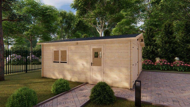 Alpholz Holzgarage David-44 Garage aus Holz, Unterstellplatz mit 44 mm Wandstärke Fertiggarage, Naturbelassen 6,3x6,3m