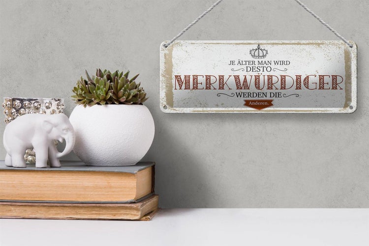 Blechschild Spruch je älter desto merkwürdiger andere 27x10cm