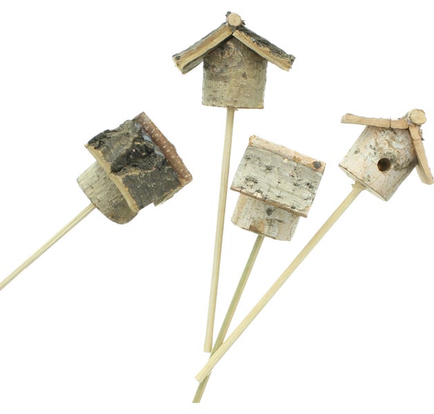 FRANK FLECHTWAREN | Stecker Häuschen, 4er Set, Höhe 20 cm, BIRKE, EICHE