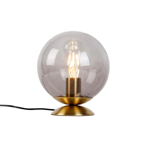 Tischleuchte mit Glaskugel und Metallsockel