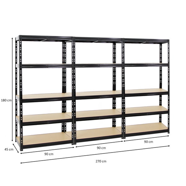 PROREGAL Mega Deal 3x Schwerlastregal Tiger HxBxT 180 x 90 x 45 cm Fachlast 265 kg 5-Ebenen Schwarz