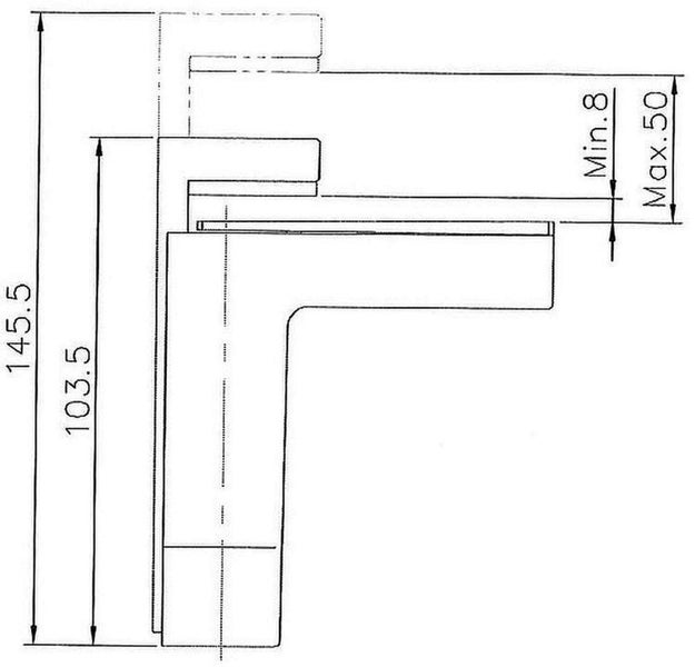 Technische Zeichnung eines Wasserhahns mit Maßangaben.