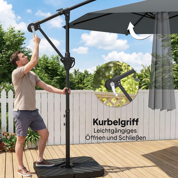 Gewichte für Kreuzfuß-Sonnenschirmständer, befüllbar mit Wasser oder Sand zur Stabilisierung des Sonnenschirms.