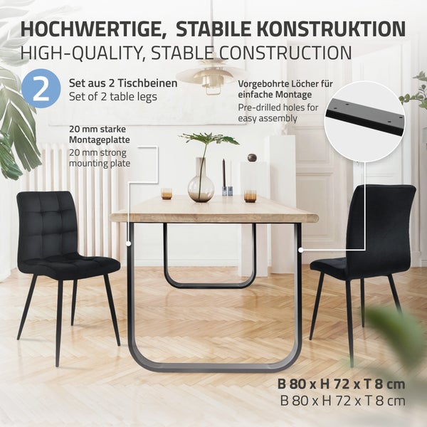 ML-Design 2 Stück Tischbeine 80xH72cm, Tischkufen O-Form, aus Stahl pulverbeschichtet, Schwarz, Industriedesign, Kufengestell für Esstisch/Schreibtisch, Tischgestell, Metall Möbelfüße für DIY-Projekte