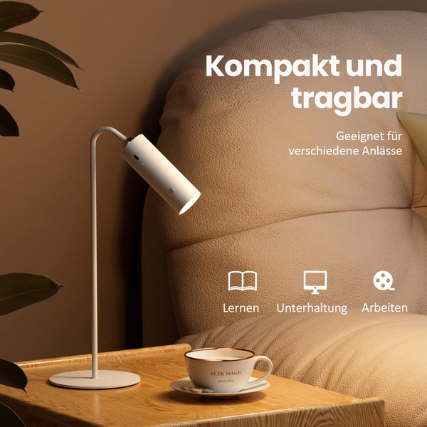 EMKE Magnetische LED Schreibtischlampe 5-in-1 Weiß Ø120×H330 mm Touchsteuerung, 3 Farbtemperaturen, Stufenlos dimmbar, USB-C Aufladung, Mobil, für Büro, Nachttisch & Wandmontage