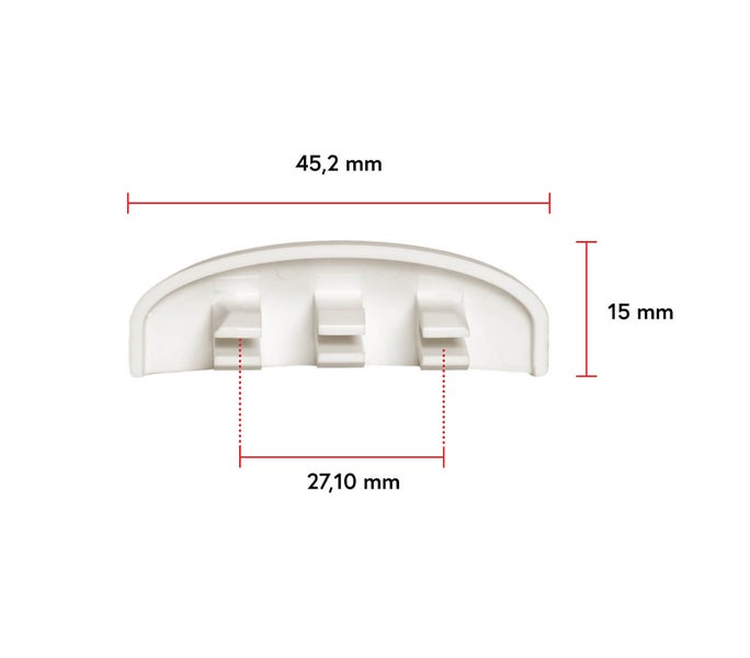 Kunststoffabdeckung mit Größenangaben 45,2 mm, 15 mm und 27,10 mm