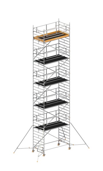 Layher Rollgerüst Uni Breit P2 Safety Plus mit Doppelgeländer und ausziehbaren Gerüststützen 12,20m AH
