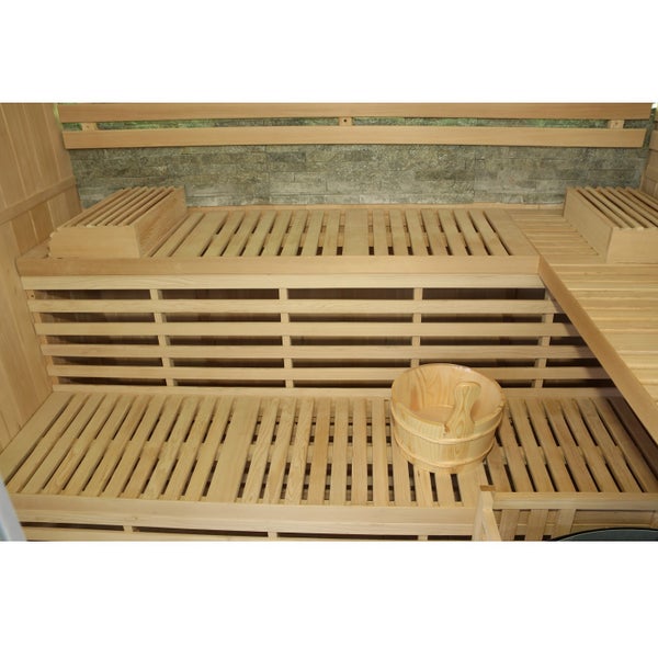 Dewello® Finnische Traditionelle Sauna SARNIA PLUS 180cm x 140cm inkl. 6 KW Harvia Ofen, inkl.  Aufguss-Set, Sanduhr, Thermometer