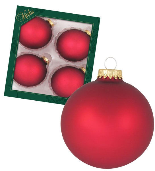 Satin-Rot 8cm Glaskugeln uni, 4 Stck., Weihnachtsbaumkugeln, Christbaumschmuck, Weihnachtsbaumanhänger