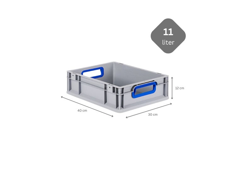 PROREGAL Eurobox Nextgen Color HxBxT 12 x 30 x 40 cm 11 Liter Griffe Blau Offen Glatter Boden Eurobehälter Transportbox