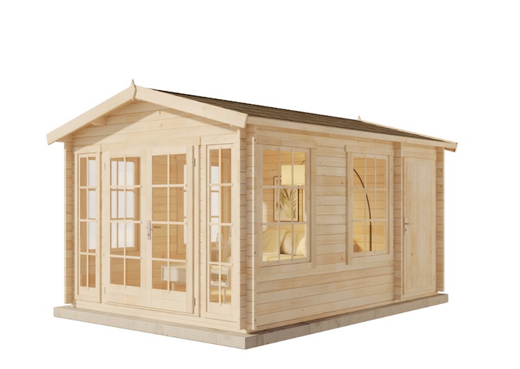 Holzgartenhaus mit Fenstern und Doppeltür