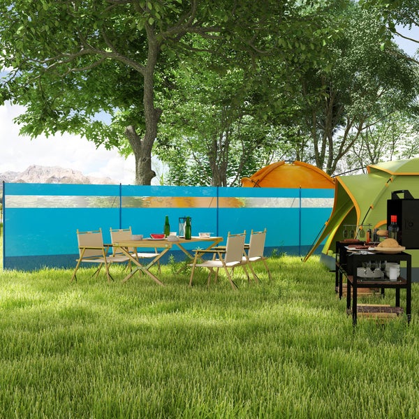 Outsunny Camping Windschutz, 4 Paneele Sichtschutz mit Sichtfenster, 725 x 140 cm, Polyester, Stahl, Blau