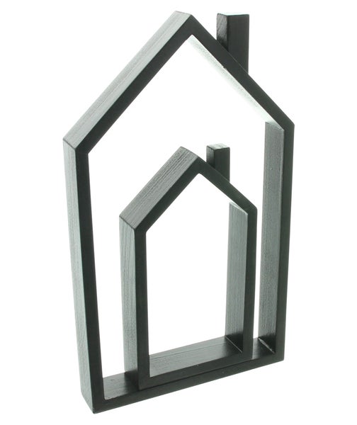 FRANK FLECHTWAREN | Haus Black, 2er Set, MDF, 10 x 3 x 18 cm, 17 x 3 x 29 cm