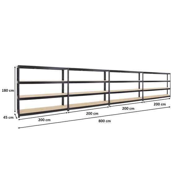 PROREGAL Mega Deal 4x Schwerlastregal Dino HxBxT 180 x 200 x 45 cm Fachlast 500 kg Schwarz