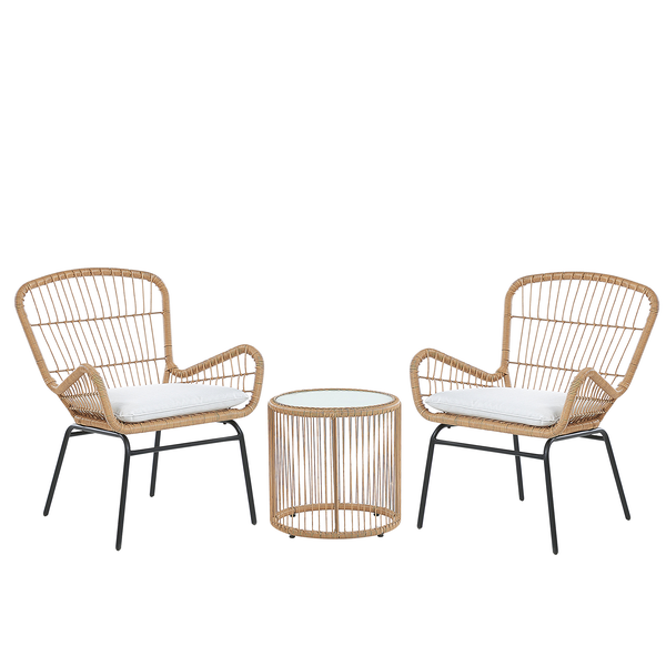 Bistro Set inkl. Kissen LABICO Polyrattan Hellbraun