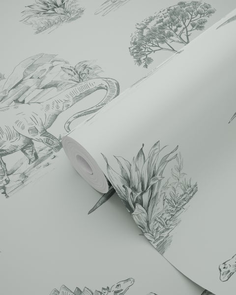 Tapetenrolle mit Dinosaurier- und Pflanzenzeichnungen