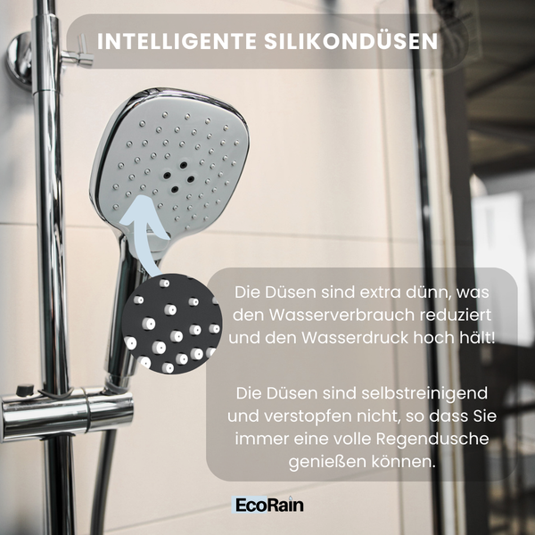 EcoRain 50% Wassersparender Duschkopf Kay 12 CM mit Wasserfilter - 3 Strahlarten - Hoher Wasserdruck - Universeller Anschluss - Chrom