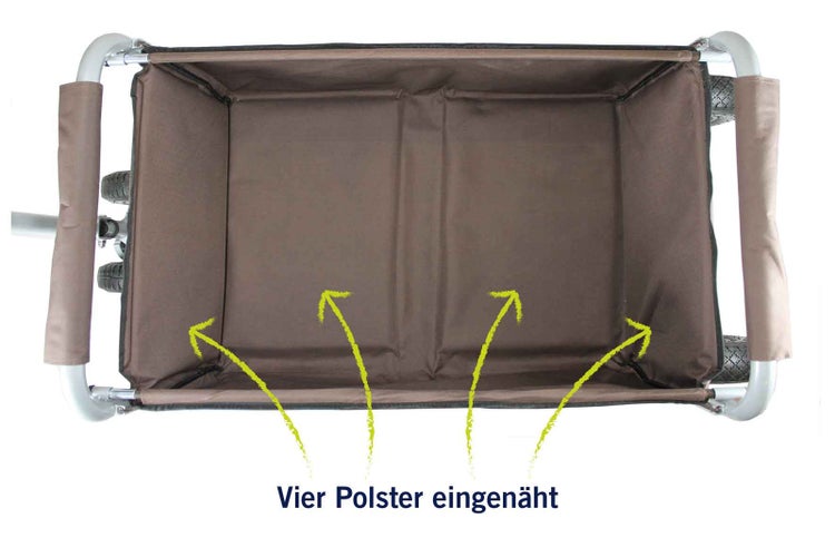 Innenansicht eines Bollerwagens mit vier eingenähten Polstern