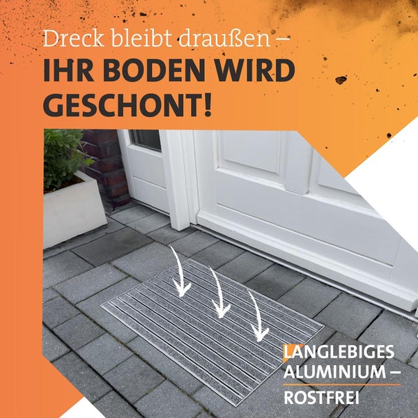 Schmutzfangmatte mit Aluminiumrahmen für Eingang | Einbau Alu-Fußmatte Innen & Außen überdacht | Robuste, eingelassene Eingangsmatte Grau 100 x 80 cm