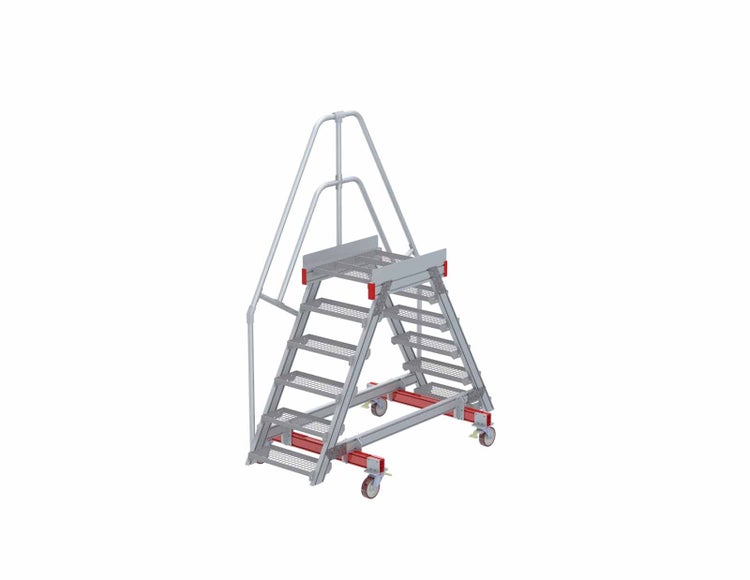 Fahrbare Treppe aus Metall mit Handlauf