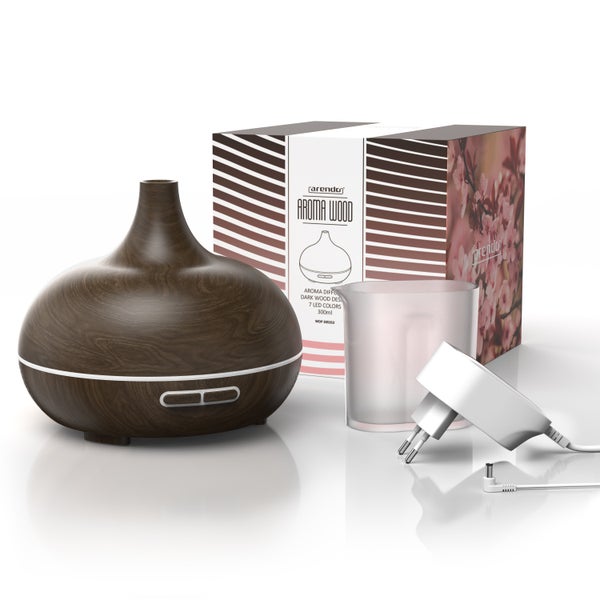 Arendo Luftbefeuchter, Aroma Diffuser in Holz Design mit LED, Diffusor, Timer Funktion, 7-Farben Wechsel, 300ml, Dunkelbraun