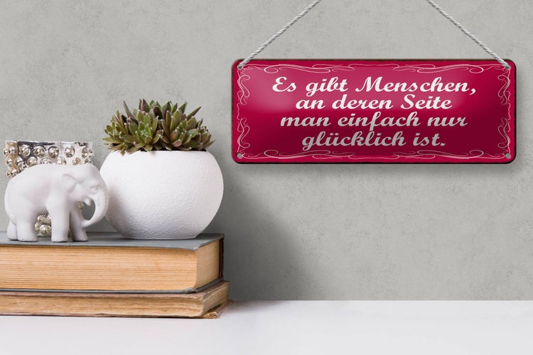 Blechschild Spruch 27x10cm gibt Menschen einfach glücklich Dekoration