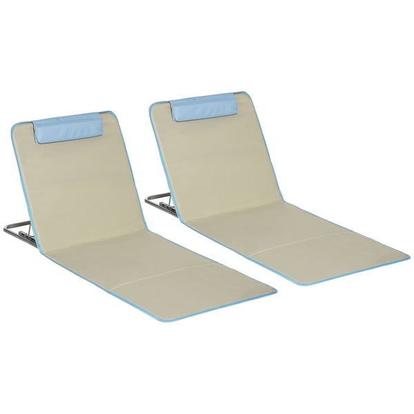 Outsunny Strandmatte, 2er Set Faltbare Strandliege mit Kopfkissen, 5-stufige Höhenverstellbare Strandmatratze mit Tragetasche, Stahl, Beige, 134 x 48 x 33-43 cm
