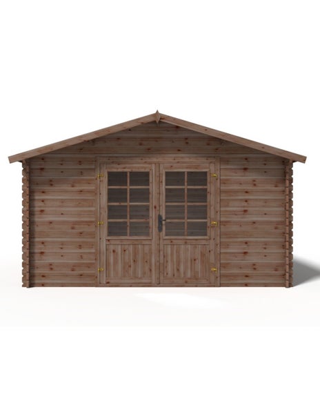 Gartenhaus aus Holz mit Satteldach und Doppeltür mit Fenstereinsätzen für den Garten