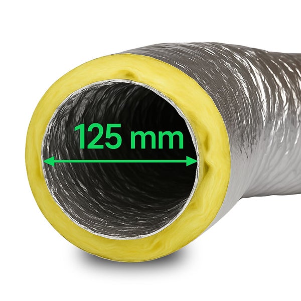 Isoflexrohr 125mm – 1 Meter isolierter Abluftschlauch für Klimageräte, Growboxen & mehr – 4-Schicht Isolierung, Hohe Schalldämpfung, Feuergeschützt & Extra Stabil