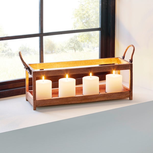 FRANK FLECHTWAREN | Kerzenhalter Big Wood, MANGOHOLZ, METALL, 58 x 21 x 21,5 cm