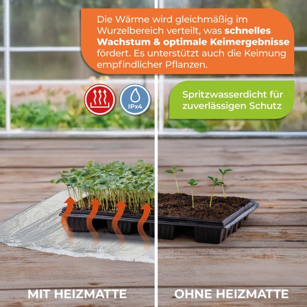 Vergleich des Pflanzenwachstums mit und ohne Heizmatte