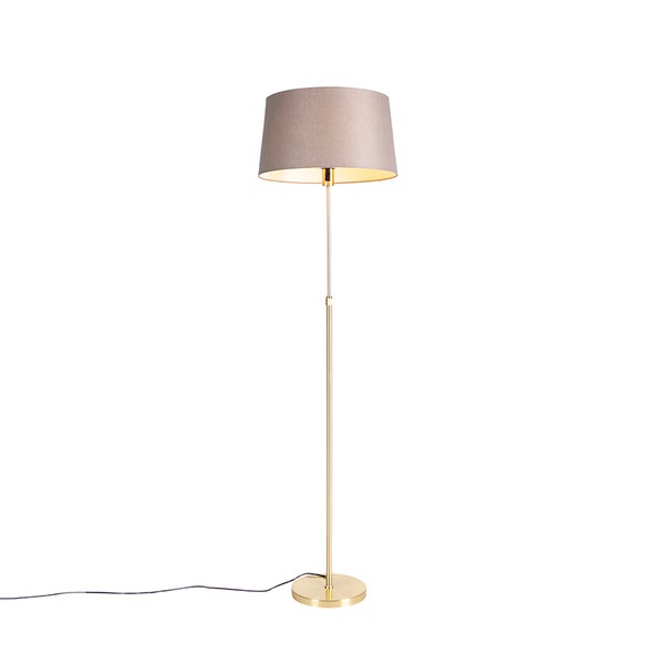 QAZQA - Landhaus I Vintage I Rustikal Stehleuchte I Stehlampe I Standleuchte I Lampe I Leuchte Gold I Messing I messing mit Leinenschirm taupe 45 cm - Parte I Wohnzimmer I Schlafzimmer - Stahl Länglic