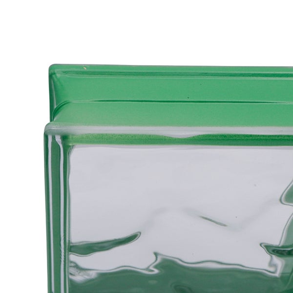 Detailaufnahme eines Glasbausteins mit farbigem Rand.