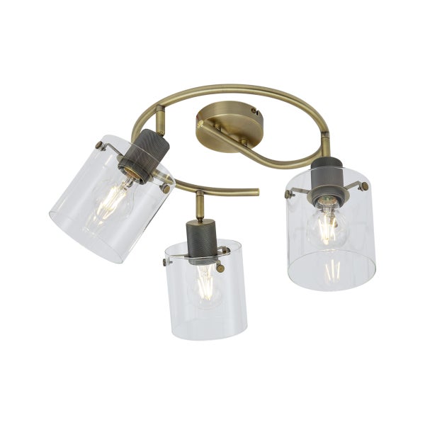 Deckenleuchte mit drei Lampen und Glasschirmen