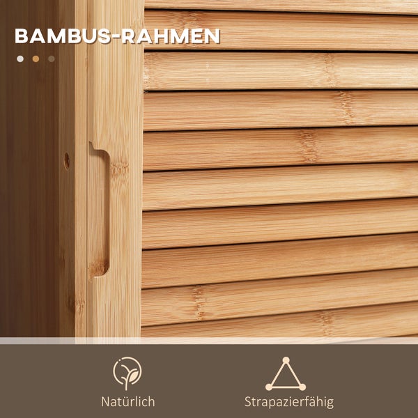 kleankin Badezimmerschrank Badschrank Aufbewahrungsschrank mit Schublade, drei Ablagen, offenes Fach, Bambus, Schrank Hochschrank für Badezimmer und Wohnzimmer, 32 x 30 x 163 cm Naturholz