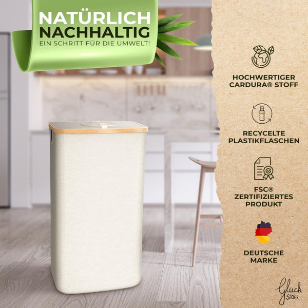 Glückstoff® Pfandflaschen Sammelbehälter [inkl. XXL Tragetasche] Flaschensammler für Küche & Abstellraum | Aufbewahrung für Leergut & Altglas | Flaschentasche | Beige